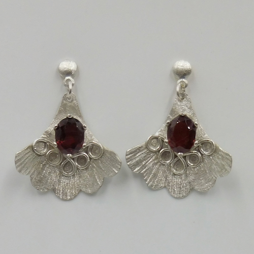 DKC-2045 Earrings, Silver Fan with Garnets $96 at Hunter Wolff Gallery